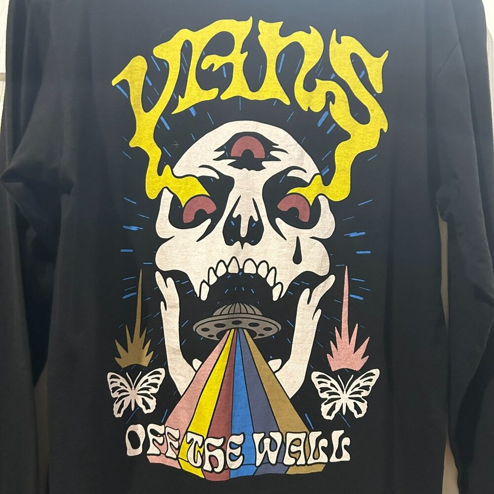 VANS Men's Longsleeve T-shirt Black Alien Skull Butterfly